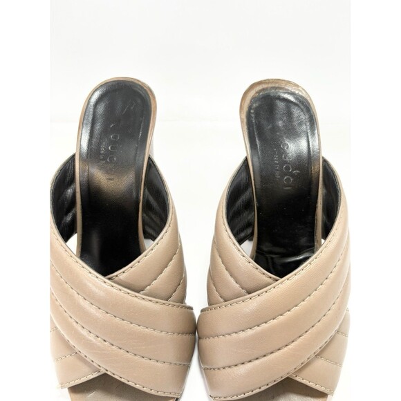 Gucci Block Heels Brown Quilted Leather Open Toe Slides Kid Mules Sz EU 35 5 - Picture 6 of 11